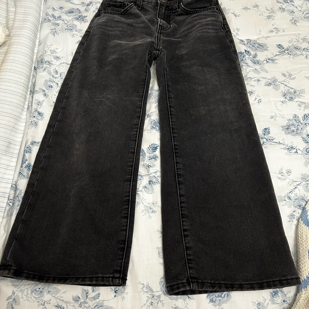 Old Navy Charcoal Girls High-Rise Baggy Wide-Leg Jeans - Size 8
